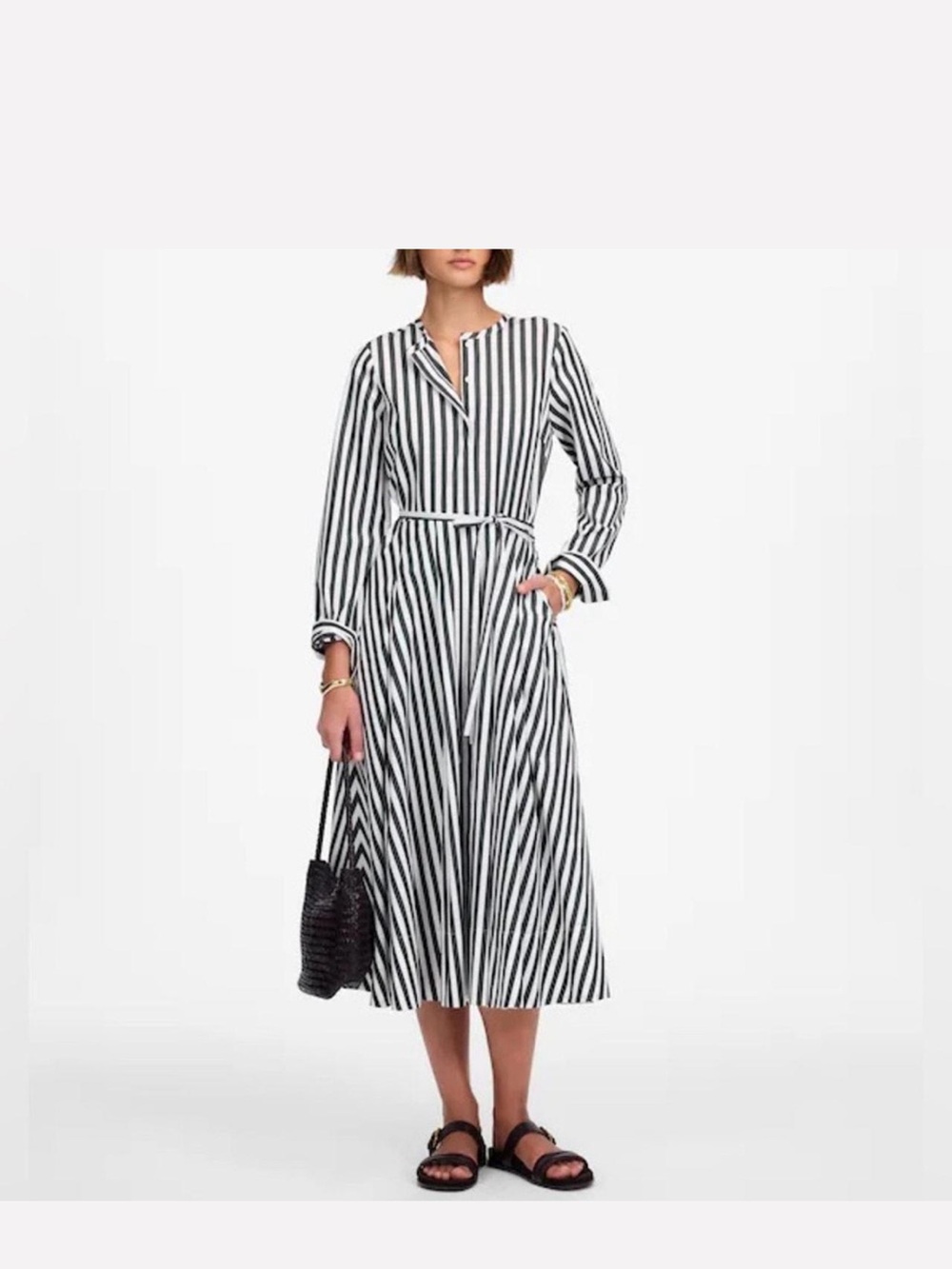 Madewell Black and White Vertical Stripe Long Sleeve Dress
